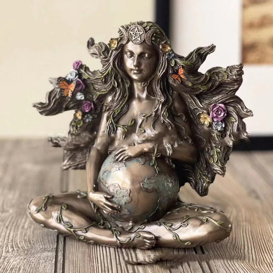 Earth Mother Gaia Statue Figurine Butterfly Garden Decorative Ornaments Resin Moon Goddess Sculpture Decoration SS69