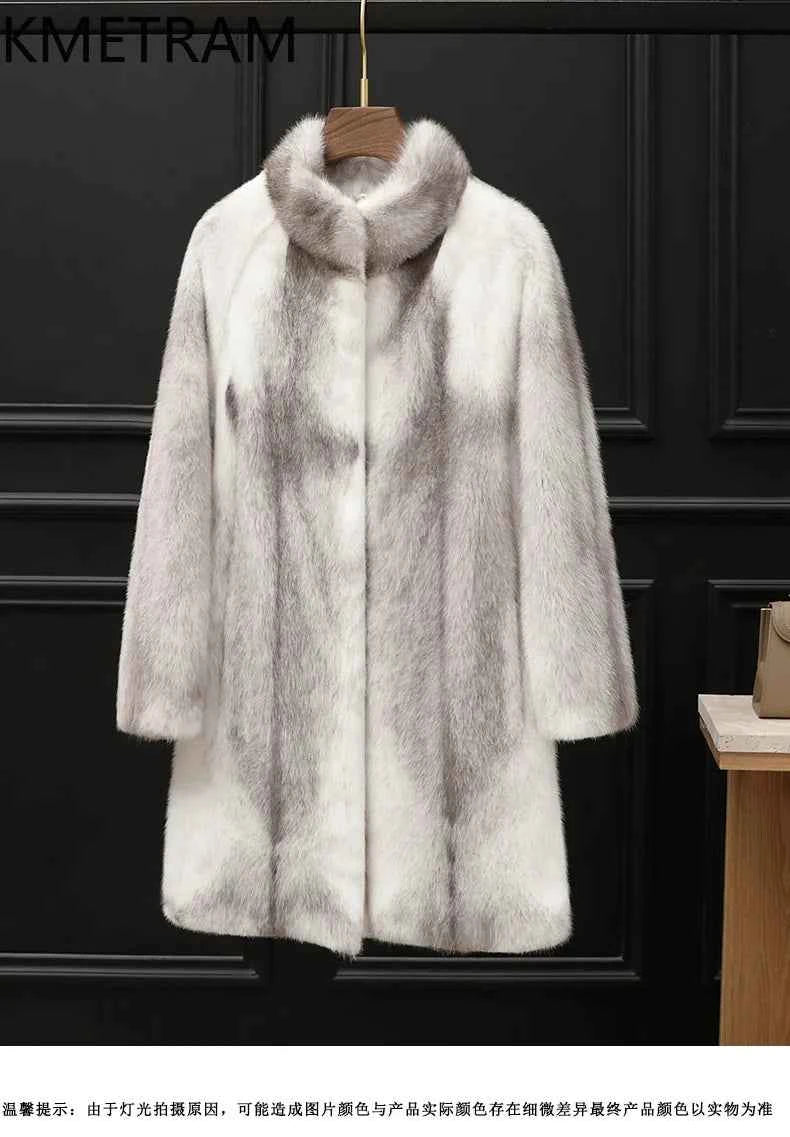 KMETRAM 100% Cross Mink Fur Jacket Woman Mid Length Real Fur Coat Winter Women Clothing Furry Jackets 2025 шуба женская