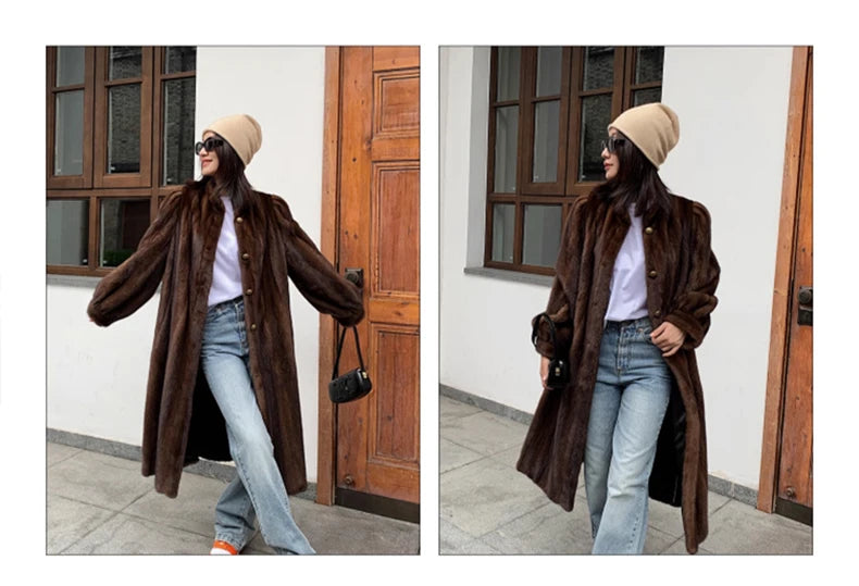 Lautaro Women's Long Faux Mink Fur Coat - Thick Warm Winter Overcoat