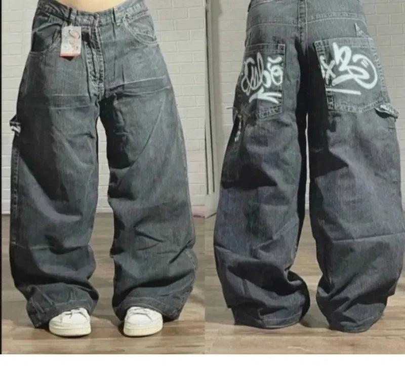 Y2K Cherry Blossom Embroidered Wide Leg Jeans