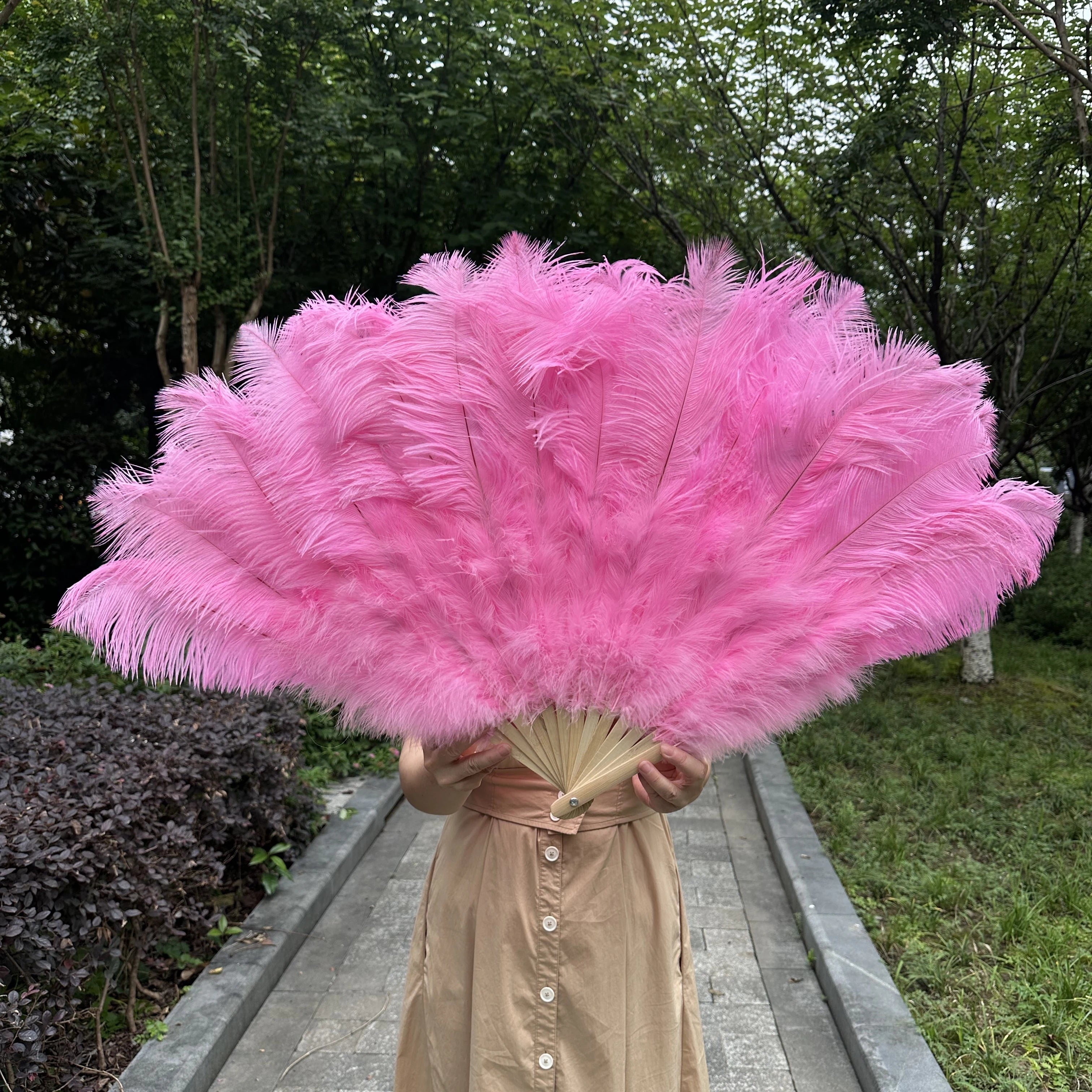 Large Ostrich Feather Fan 130cm - Carnival & Stage Performance