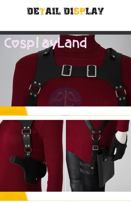 Female Ada Wong Cosplay Costume Clothing Resident 4 Remake Ada Red Women Dress Role Playing Halloween Game Set with Shoes