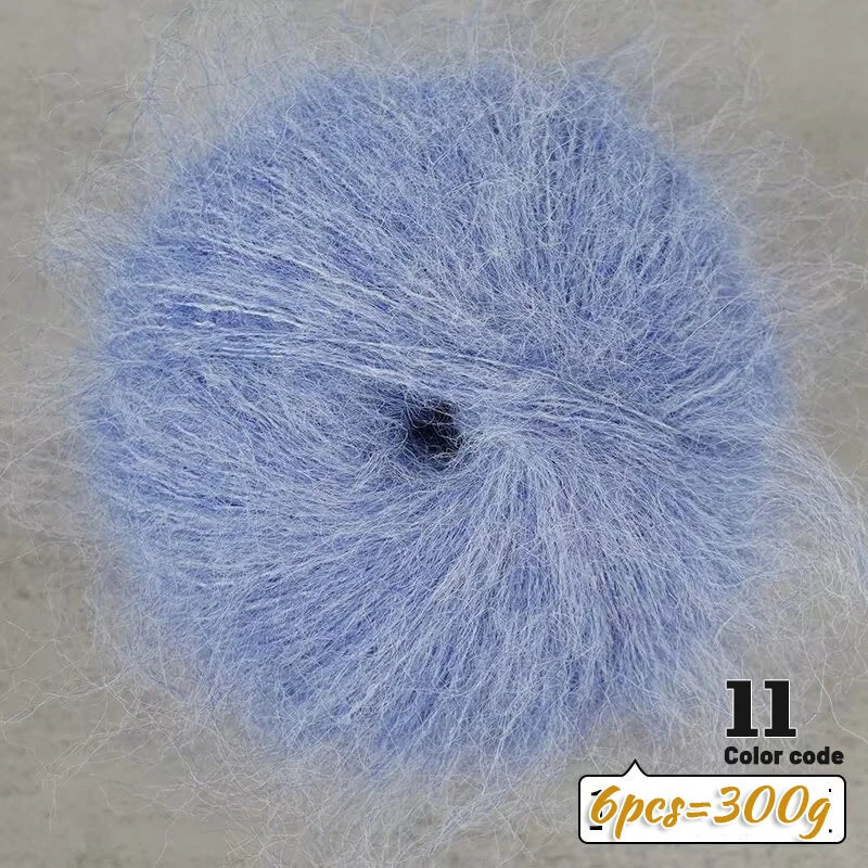 300g Colorful Long-Haired Alpaca Mohair Yarn Handmade DIY Material Knitting Autumn and Winter Fashion Women's Sweater Sweater Jacket Shawl Yarn Ball 1 Piece = 6 Pieces = 300g