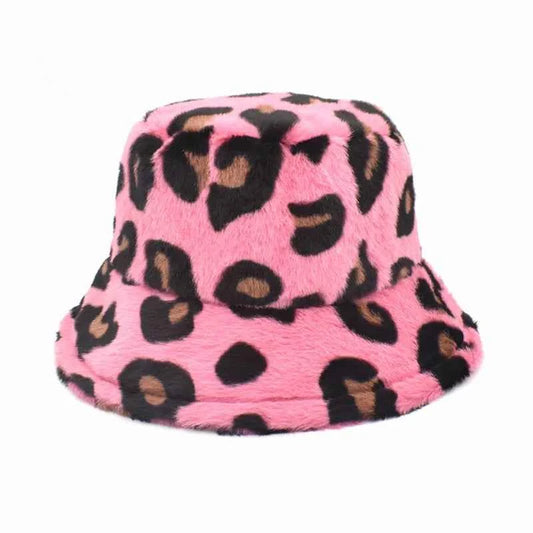 Winter Bucket Hat Women's Fashion Leopard Panama Warm Hats Female Vintage Faux Fur Fisherman Cap Hats For Women Dropshipping