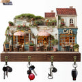 European Coffee House Wooden Key Holder with 4 Hooks