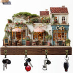 European Coffee House Wooden Key Holder with 4 Hooks
