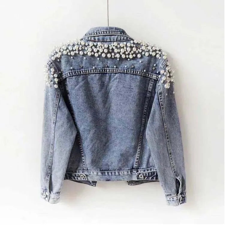 Pearl Denim Coat Women Cotton Spring Autumn Ropa Cardigan Jeans Punk Gothic Bomber Jacket Windbreaker Y2k Women Jackets Korean SS69