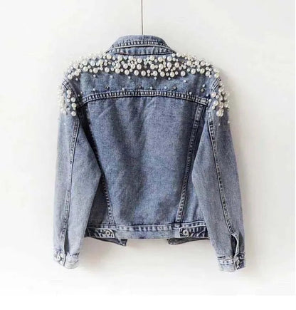 Pearl Denim Coat Women Cotton Spring Autumn Ropa Cardigan Jeans Punk Gothic Bomber Jacket Windbreaker Y2k Women Jackets Korean SS69