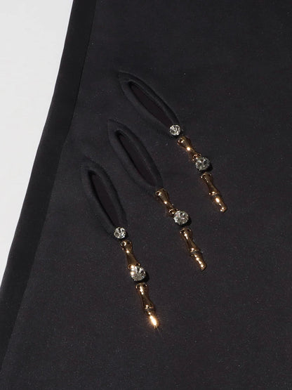 Solid Patchwork Diamonds Designer Wide Leg Pants For Women High Waist Patchwork Pockets Hollow Out Chic Pant Female SS69