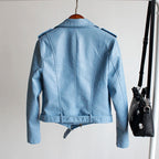 Women's PU Leather Motorcycle Jacket - Slim Fit, Turn-Down Collar