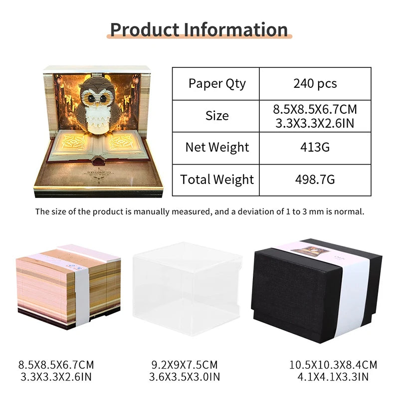 ANENG 2026 3D Desk Calendar Time Piece with LED Light Paper Carving Memo Pad