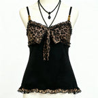 2000s American Vintage Sexy Leopard Camis Y2k Harajuku Slim Lace Patchwork Tanks Summer Streetwear Beach Party Sleeveless Tops