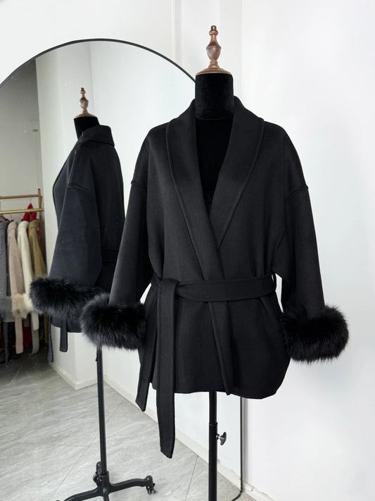 TARUXY Fox Fur Woolen Coats Women's Short Coat Office Lady Removable Elegant Double-sided Wool Overcoat 2025 New Cardigan Jacket
