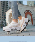 Deformation Shoes Roller Sneakers With 4 Wheels Skates Adult Kids Runaway Parkour Wheels Shoes For Women Men Youth Sport Shoes