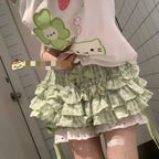 Kimotimo Women's Green Plaid Bow Skirt Shorts