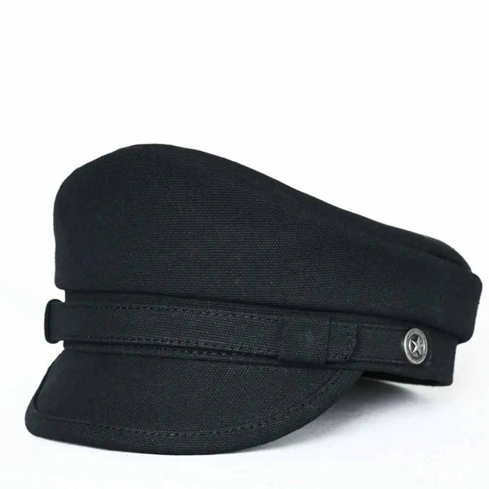 2025 New Navy Peaked Sailor Cap Men Women Summer Beret Hat Male Canvas Grey Eagle Belt Locomotive German Captain Casque