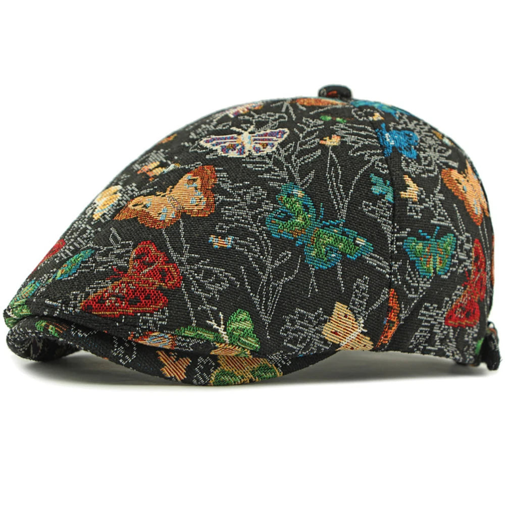 HT4729 Berets for Women Retro Butterfly Embroidery Artist Painter Beret Hat Retro Ivy Flat Cap Male Female Adjustable Beret Cap