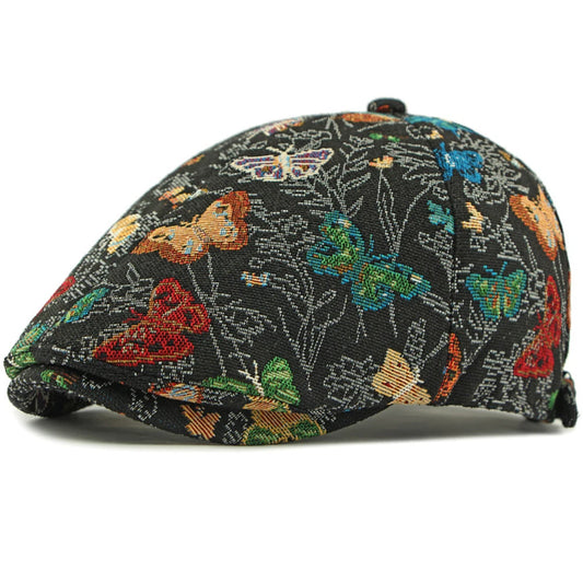 HT4729 Berets for Women Retro Butterfly Embroidery Artist Painter Beret Hat Retro Ivy Flat Cap Male Female Adjustable Beret Cap