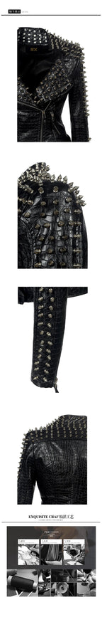 2025 Steampunk Rock Rivet Women's Leather Jacket Slim Short Streetwear Gothic Embroidery PU Leather Locomotive Coat Femme SS69