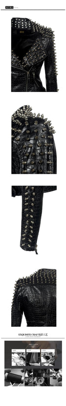 2025 Steampunk Rock Rivet Women's Leather Jacket Slim Short Streetwear Gothic Embroidery PU Leather Locomotive Coat Femme SS69