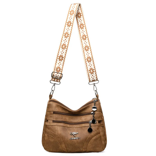FXZLLQCN Vintage Faux Leather Multi-Layer Crossbody Bag with Zipper Closure