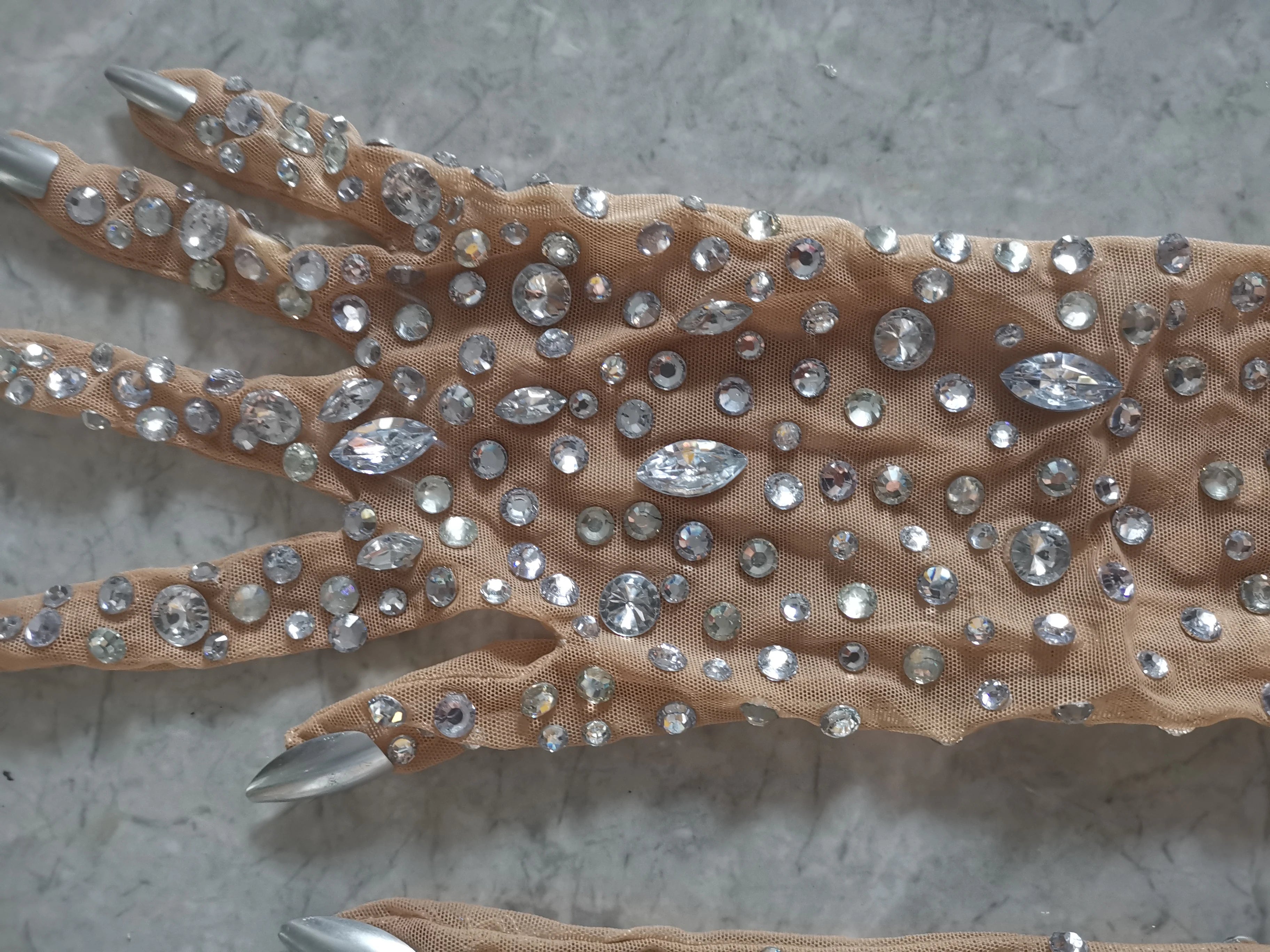 Women's Rhinestone Mesh Opera Gloves - Sparkling Crystal Long Stretch