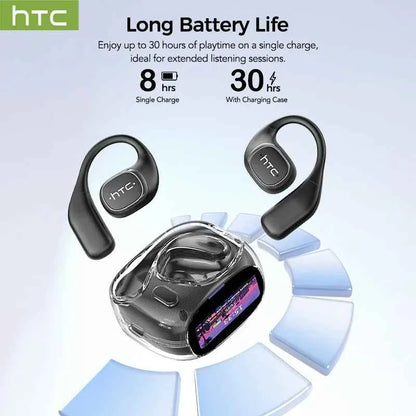 HTC NE11 Earphones Bluetooth V6.0 AI Translator Earbuds Open-Ear Wireless Headphones LCD Screen BASS Stereo 8 Hours Long-life