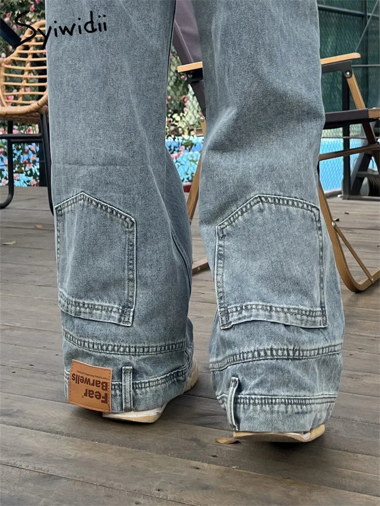 Ins Fashion American Retro Baggy High Waisted Jeans Woman High Street Denim Pants Reversible Trousers Streetwear Loose Jeans SS69