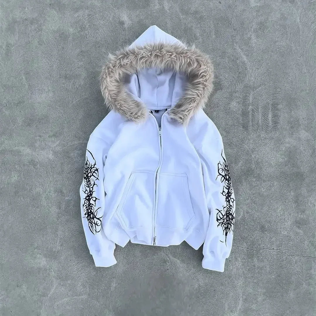 Y2K Fashion Collection Versatile Jacket Zip Up Hoodies Casual Plush fur Hooded Womens Comfortable Thickened Cardigan Coat Tops SS69