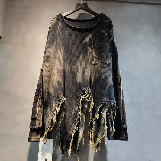 YEAE Women's Tie-Dye Pullover Sweater, Long Sleeve Loose Knit Crew Neck