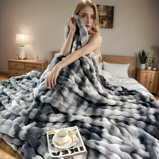 ROSEKIND Faux Rabbit Fleece Blanket, 100% Polyester Knitted Throw, 1610g