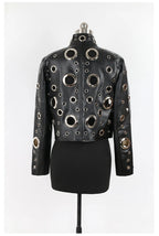 Nerazzurri Women's Faux Leather Jacket with Rivets & Hollow Out Detail