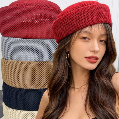 Fashion Mesh Hollow Breathable Summer Pillbox Beret Hat Women Colorful Outdoor Hard Pink Elegant Sun Cap Wholesale Taqiyah Kufi