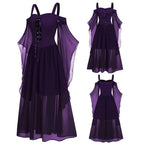 New Medieval Witch Dress for Women Halloween Carnival Women Plus Size Cold Shoulder Butterfly Sleeve Halloween Gothic Dress