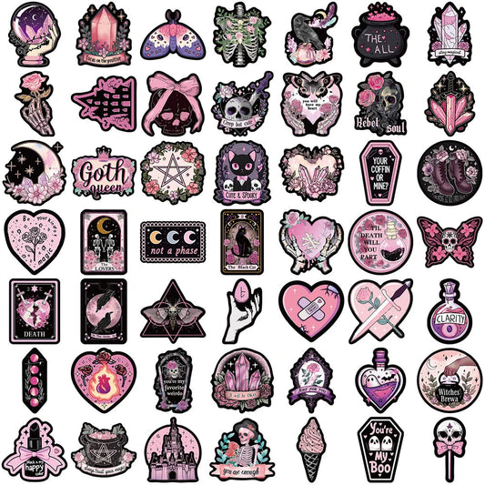 10/30/50PCS Black Pink Gothic Style Magic Witch Cartoon Sticker DIY Phone Laptop Luggage Skateboard Graffiti Decals Fun for Toy SS69
