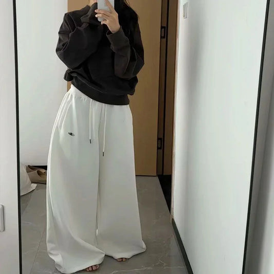 BiggOrange Women's High-Waist Oversized Hip-Hop Sweatpants, Black Wide-Leg