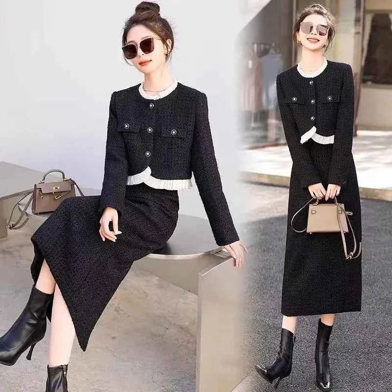 Fleece Lined Women's Two Piece Set Hot Sale Of The Season New Style Minimalist Chic Perfume Wind Suit Skirt Comfortable Casua...