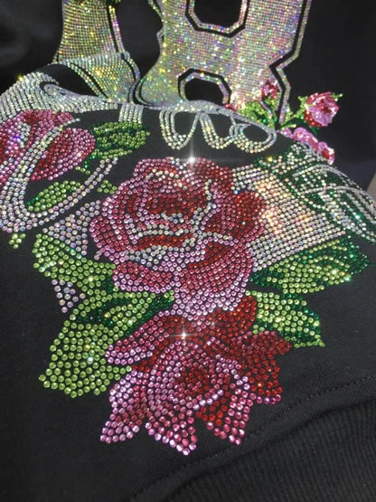 L-4XL 150kg Luxury Diamond Stamping Women's Plus Size Sweatshirts Aesthetics Art Female Pullovers Vintage Winter Lady Sweatshirt SS69