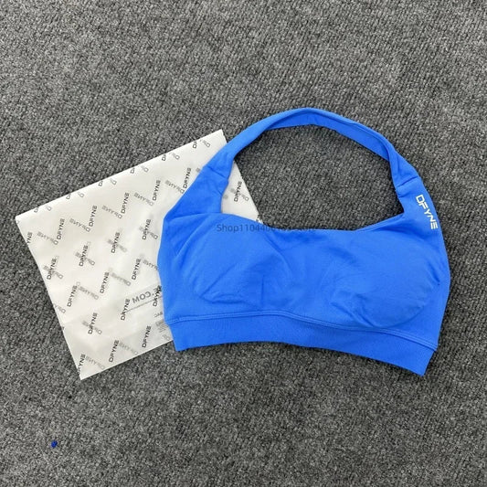 Dfyne Impact Sports Bra Women Seamless Halter Neck Strap Bras with Logo Padded Open Back Yoga Bra Medium Support Gym Crop Top SS69