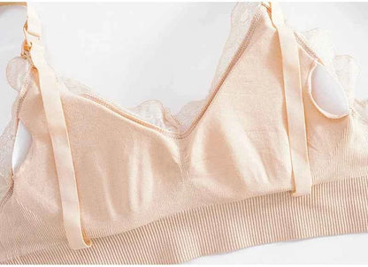 Wireless Front Open Nursing Bra Soft Lace Breathable Seamless Maternity Breastfeeding Bras Maternal Support For Pregnant Women