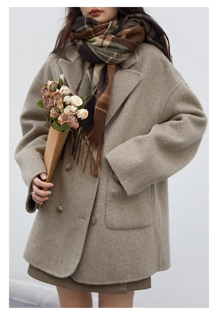 CHIC VEN Women's Wool Blend Double-Breasted Coat