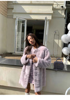 HDHOHR 2025 New 100% Real Mink Fur Coat Women Fashion Essential Natural Mink Fur Jackets Warm Royel Blue Winter Fur Coat