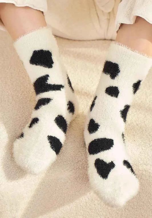 Cartoon Cute Cow Mink Velvet Socks Women Winter Soft Fleece Plush Warm Home Sleep Boot Socks Kawaii Y2K Furry Thermal Tube Sox