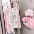 Sweet Japanese T-shirts Women's Clothing Pink Butterfly Patchwork Lace Slash Neck Tees Anime Print Off Shoulder Cute Y2k Tops