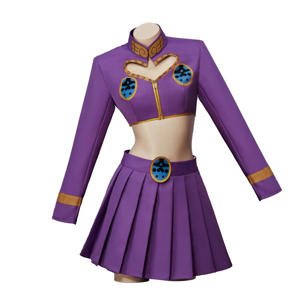Anime JOJO's Bizarre Adventure Golden Wind Giorno Giovanna Cosplay Costume Sexy Purple Skirts Crop Top and Mini Skirts Party Set
