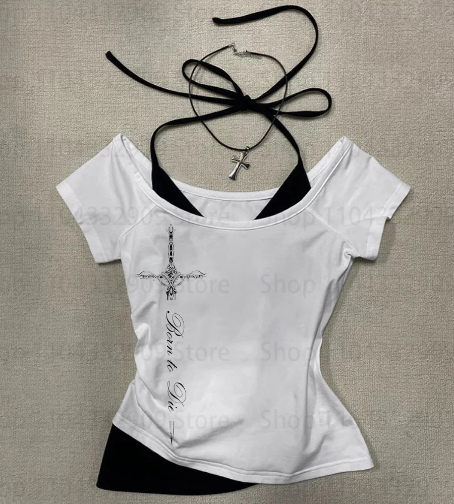 Gothic Grunge Punk Printing Women's Long Sleeve Tee Casual Slim Fit Sexy Chic Emo Girls Crop Top Y2K Harajuku Vintage Streetwear SS69 10.69 WHITE 03 / S