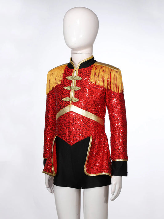 Moggemol Girls Sequin Ringmaster Bodysuit Long Sleeve Circus Costume