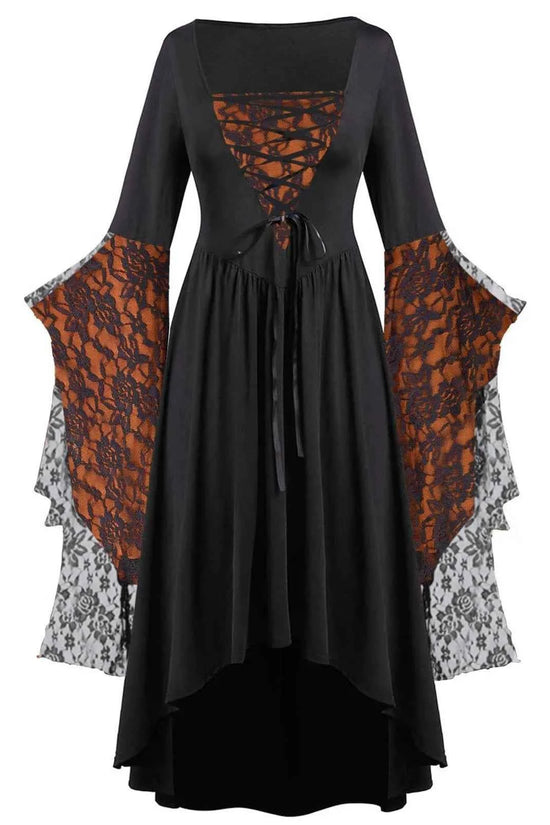 Women Gothic Plus Size Long Dresses Halloween Lace Dress Flare Sleeve Halloween Dresses Cosplay Costume Gothic Clothes For Women