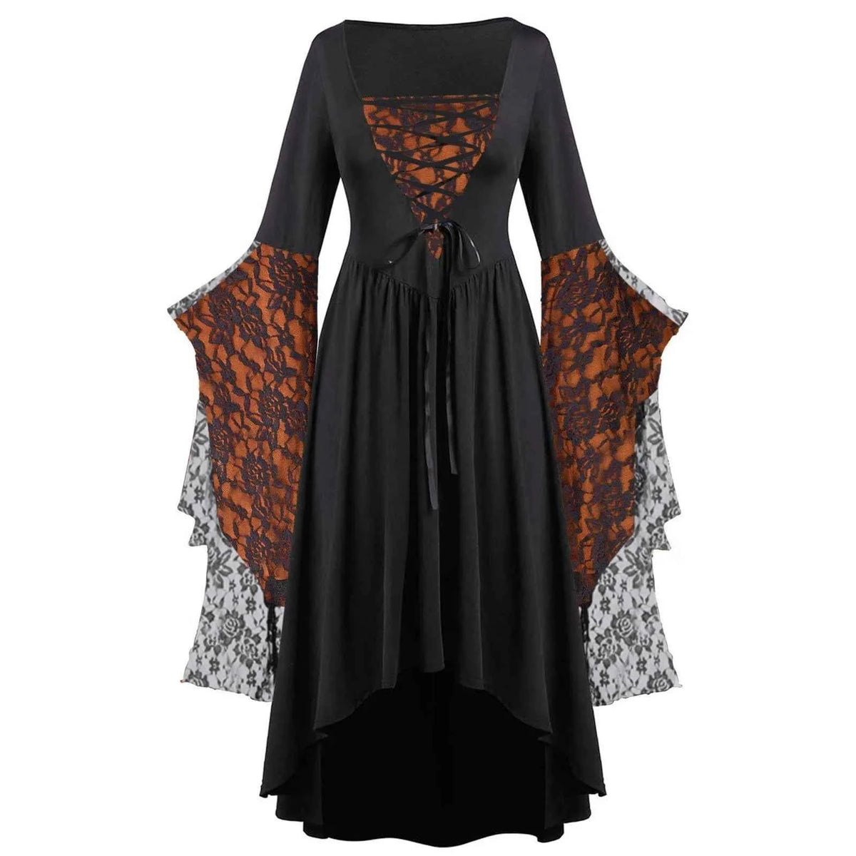 Women Gothic Plus Size Long Dresses Halloween Lace Dress Flare Sleeve Halloween Dresses Cosplay Costume Gothic Clothes For Women