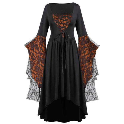 Women Gothic Plus Size Long Dresses Halloween Lace Dress Flare Sleeve Halloween Dresses Cosplay Costume Gothic Clothes For Women